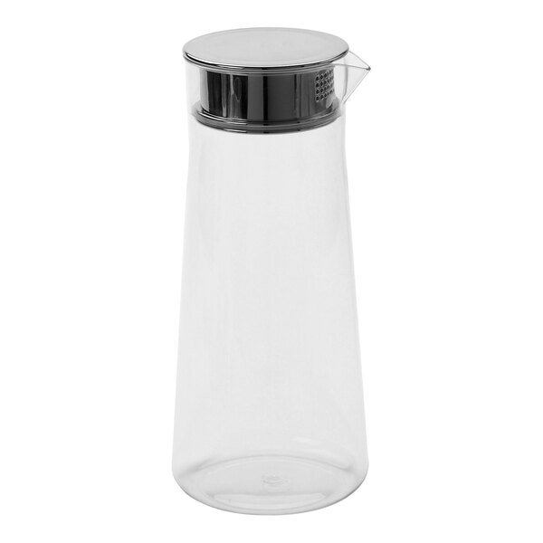 An American Metalcraft Parker Collection clear Tritan plastic carafe with a black lid.