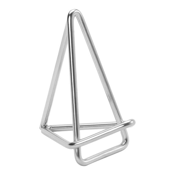 An American Metalcraft silver metal triangle shaped table card holder.