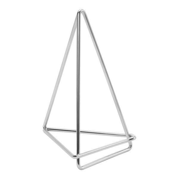 An American Metalcraft silver metal triangle table card holder.
