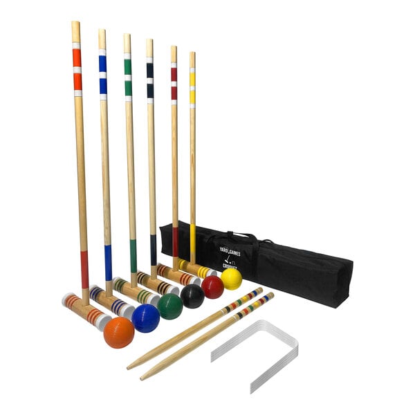 A Yard Games croquet set with balls and a bag.