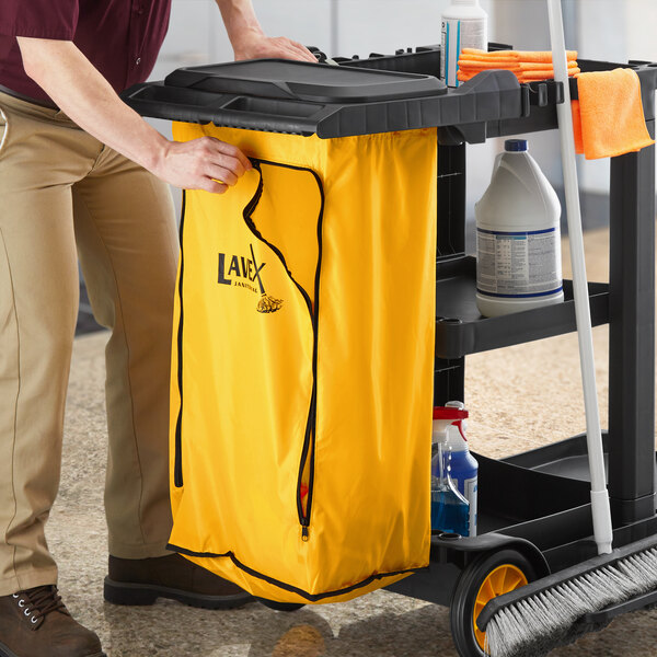 Lavex Janitorial Premium Yellow Vinyl Janitor Cart Bag with Zipper