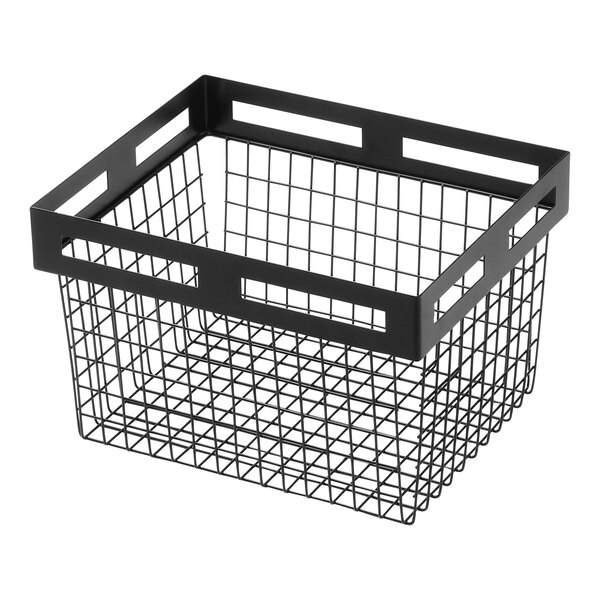 An American Metalcraft black metal display basket with handles.