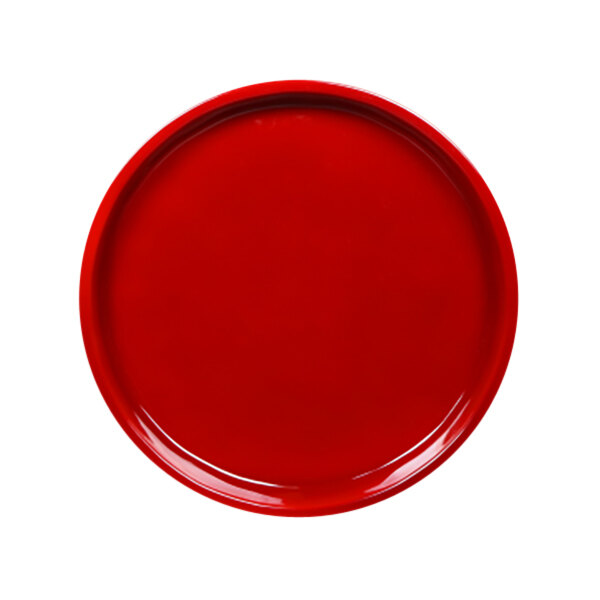 An Elite Global Solutions red reactive glaze melamine plate with a white background.