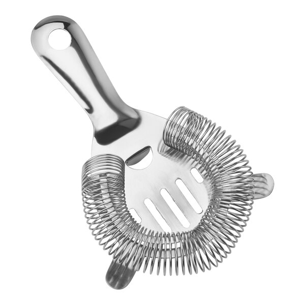 An American Metalcraft stainless steel 2-prong coil bar strainer with a handle.