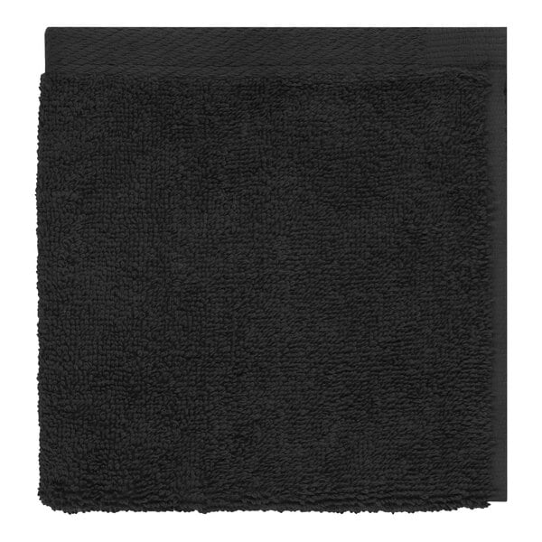 A black towel with a white border.