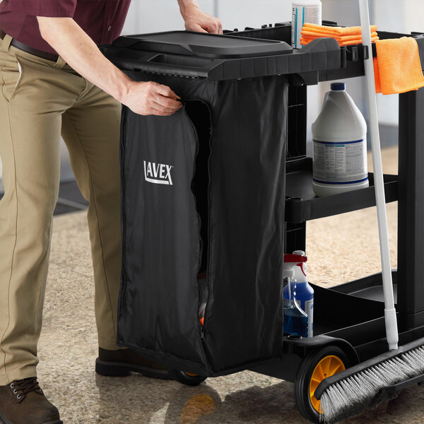 Lavex Premium Black Vinyl Janitor Cart Bag with Zipper