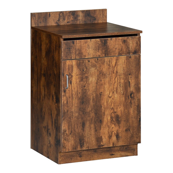 A BFM Seating Relic wooden waitress station cabinet with a door.