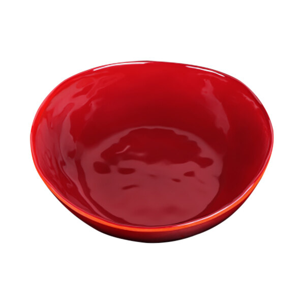 A red bowl with a white background.