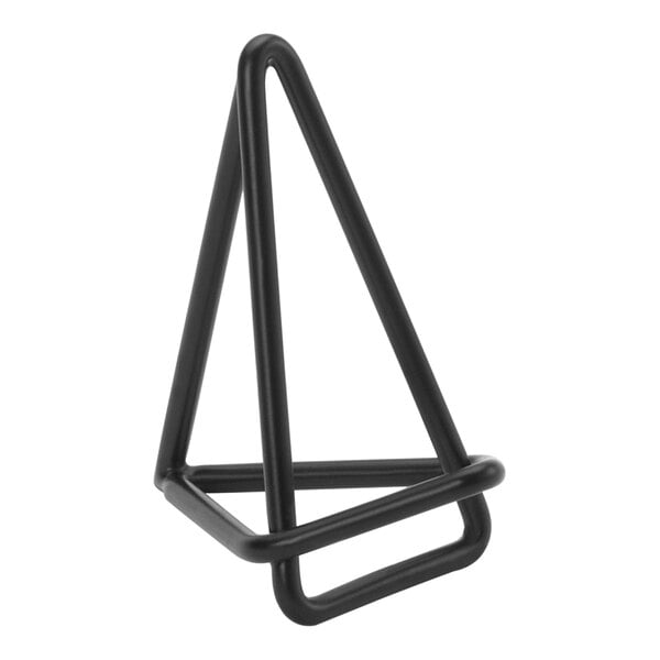 An American Metalcraft black metal triangle shaped table card holder.