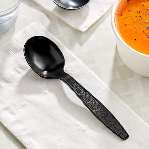 Choice Black Extra Heavy Weight Plastic Soup Spoon - 100/Pack