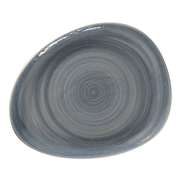 A jade porcelain plate with a grey and white spiral design.