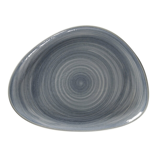 A grey RAK Porcelain plate with a spiral pattern.