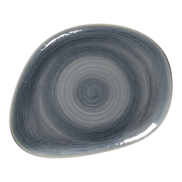 A grey RAK Porcelain flat plate with a spiral pattern.