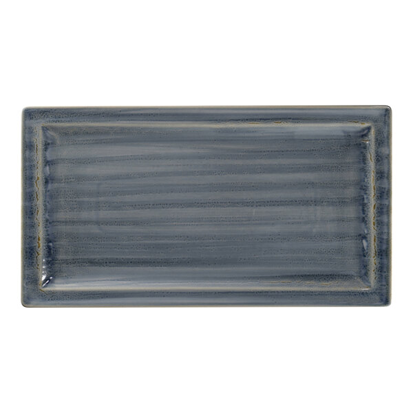 A rectangular jade porcelain tray with a gray finish and white border.
