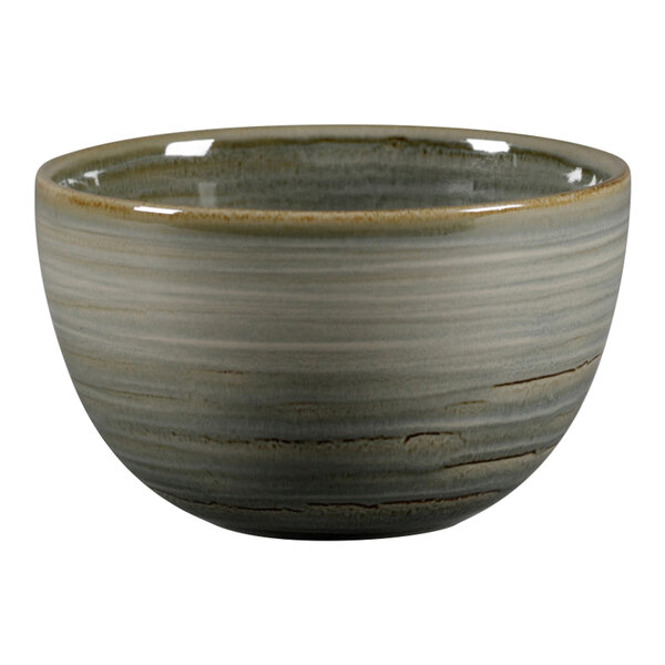A peridot green RAK Porcelain cup with a gray exterior and white interior.