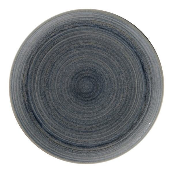 A jade porcelain flat coupe plate with a spiral design on it.