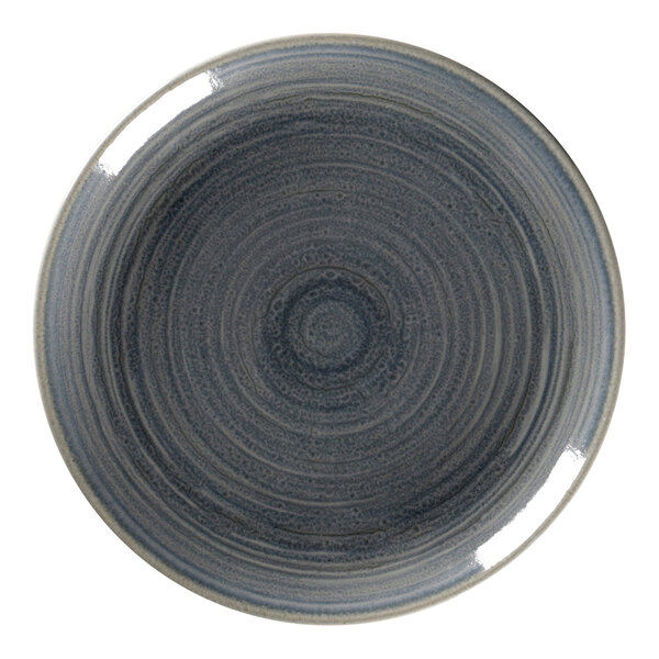A close-up of a jade RAK Porcelain flat coupe plate with a circular pattern on the surface.