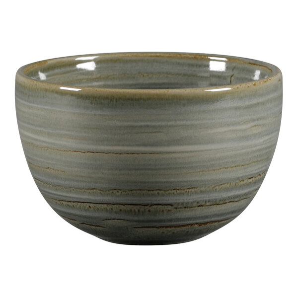 A peridot RAK Porcelain cup with a brown stripe.