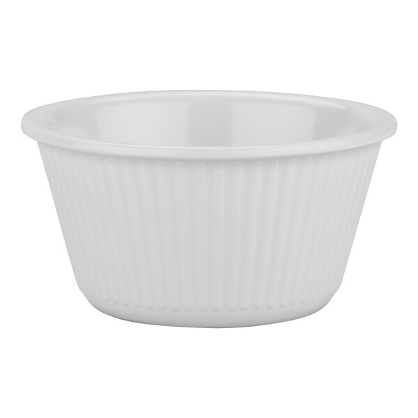 A white bowl with a ribbed edge.