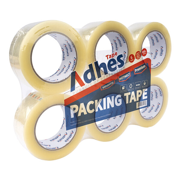 A case of 36 Adhes 2" x 110 Yards clear packaging tape rolls.
