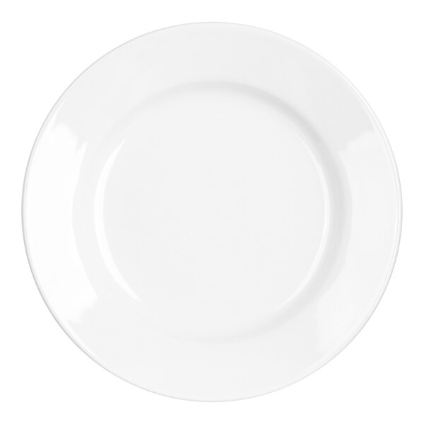 A Dinex bright white bread and butter plate with a white border.