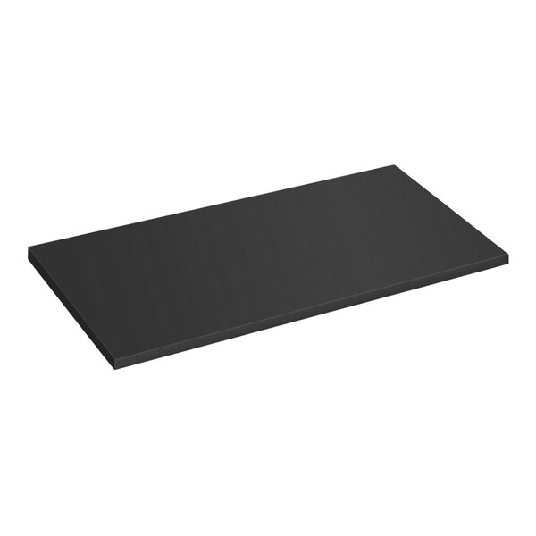 A black rectangular laminated wood shelf.