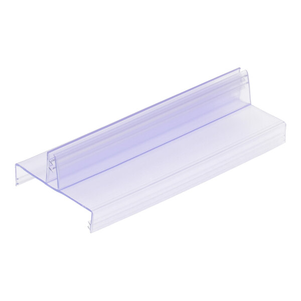 A clear plastic strip for holding paper on a white background.