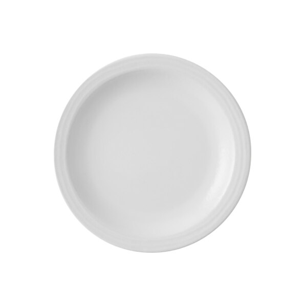 A white Dudson Harvest Norse china plate with a white rim.