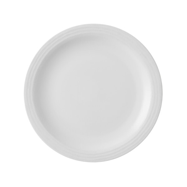 A Dudson Harvest Norse white china plate with a white rim.