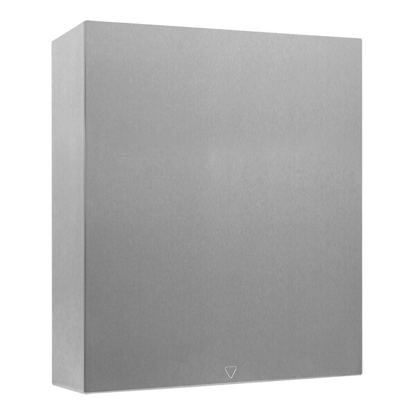 A Bobrick stainless steel wall mounted hand dryer with a black and white box.