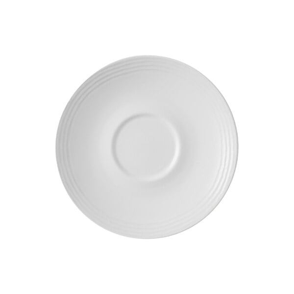 A white Dudson Harvest Norse saucer with a circular ring.