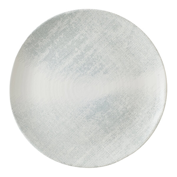 A white Dudson Maker's Jute china plate with a textured gray pattern.