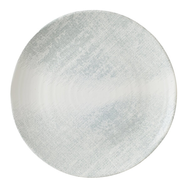 A white Dudson Maker's Jute china plate with a white and grey textured surface.