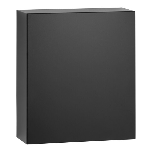 A black rectangular Bobrick Fino automatic hand dryer with a matte black finish on a white background.