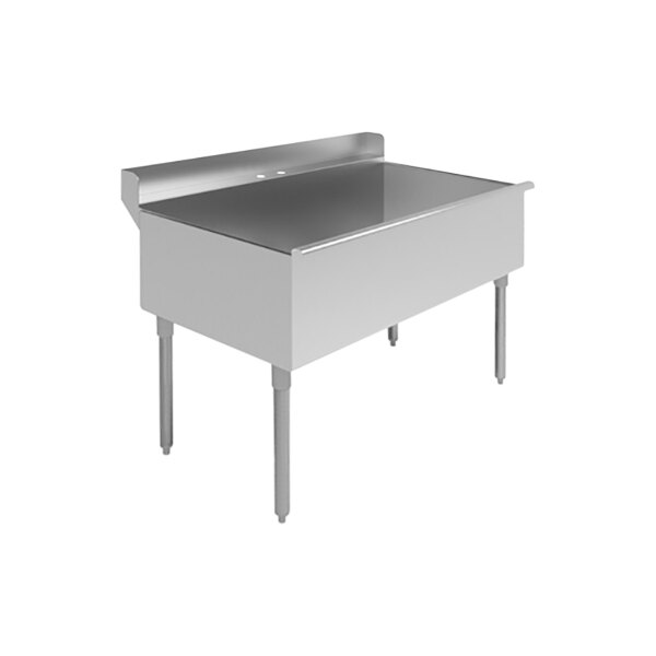A stainless steel Advance Tabco utility sink with a drain on the rear deck.
