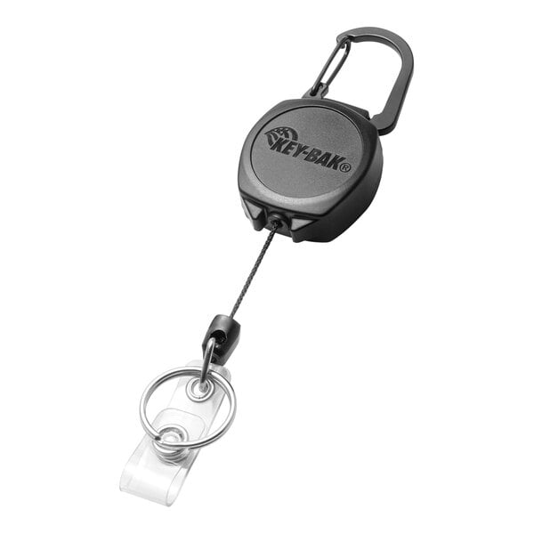 KEY-BAK Sidekick Black Keychain / ID Badge Holder with Carabiner, Dual ID  Strap / Split Ring, and 24 Dupont Kevlar® Retractable Cord 0KB1-0A22