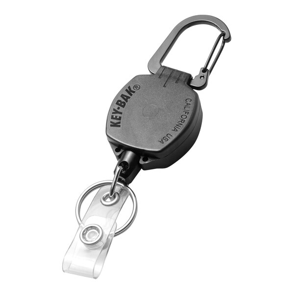 KEYBAK Sidekick Black Keychain / ID Badge Holder with Carabiner, Dual ID Strap / Split Ring