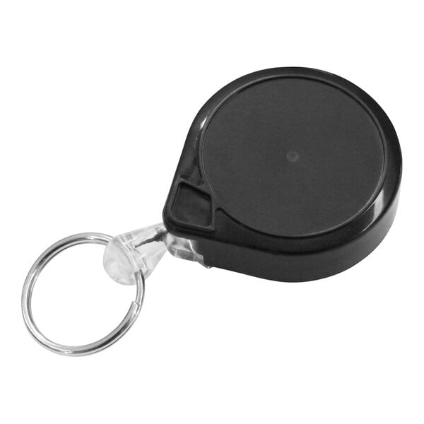 A black KEY-BAK Mini-BAK keychain with a ring and belt clip.