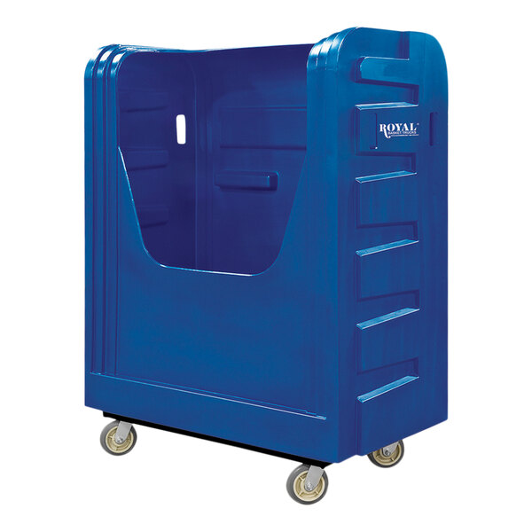 A blue plastic Royal Basket Truck with wheels.