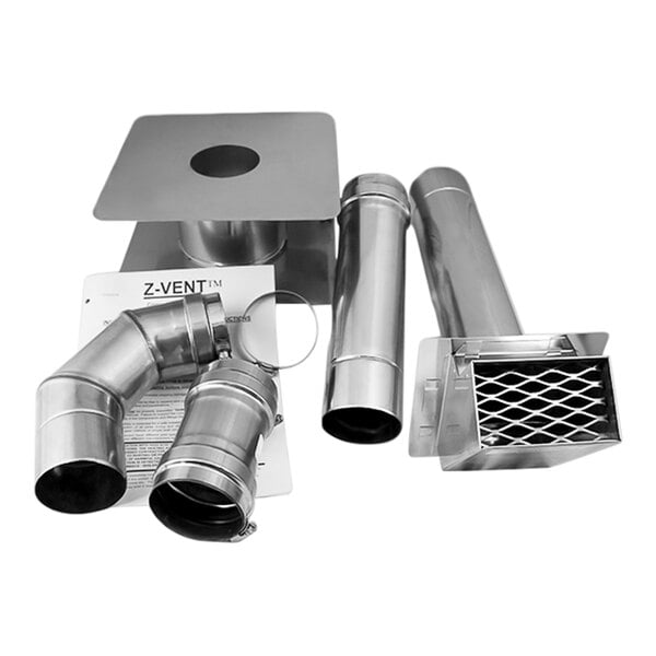 A stainless steel horizontal Z-Vent vent kit for water heaters.