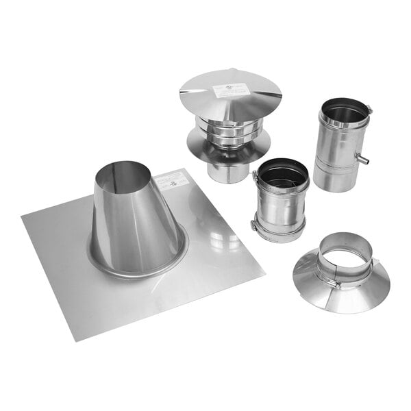 A collection of stainless steel Z-Vent pipes and fittings.