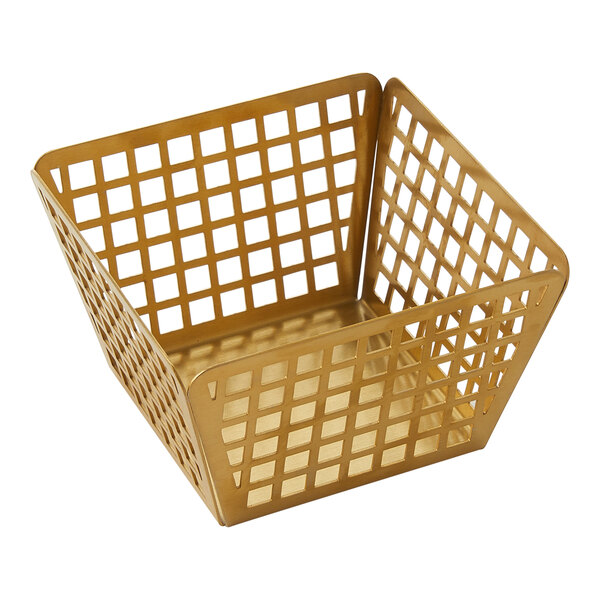 An American Metalcraft gold stainless steel basket with a grid pattern.