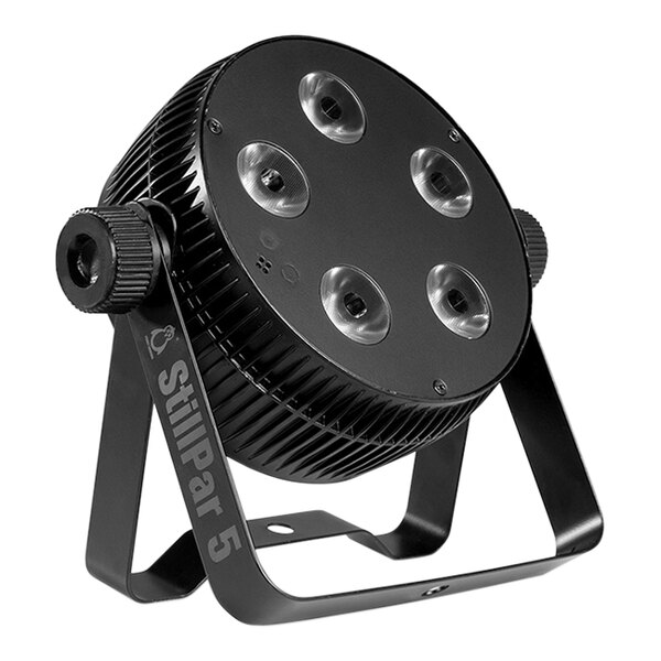 A black Prost Lighting StillPar 5 LED wash light with 5 hex lights on it.