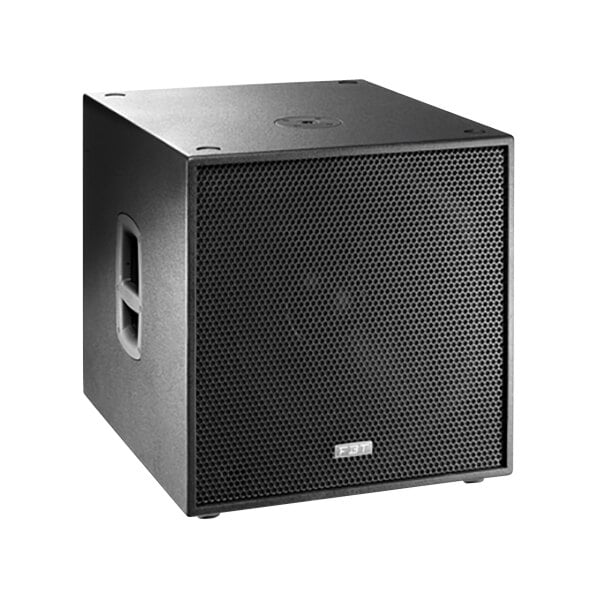 A black FBT Subline 118SA active subwoofer speaker with a white background.
