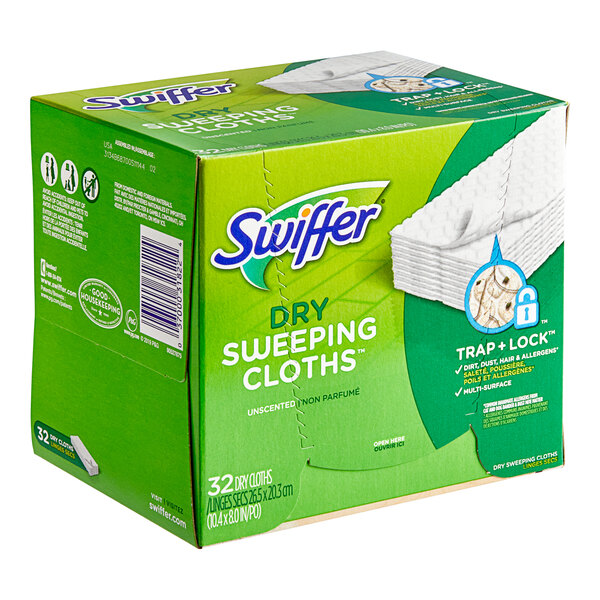 A box of Swiffer Sweeper dry sweeping cloths.