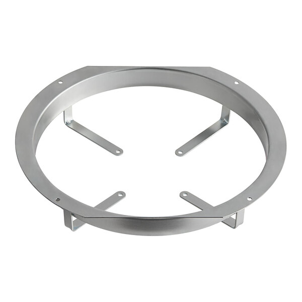 A circular metal frame with metal legs.
