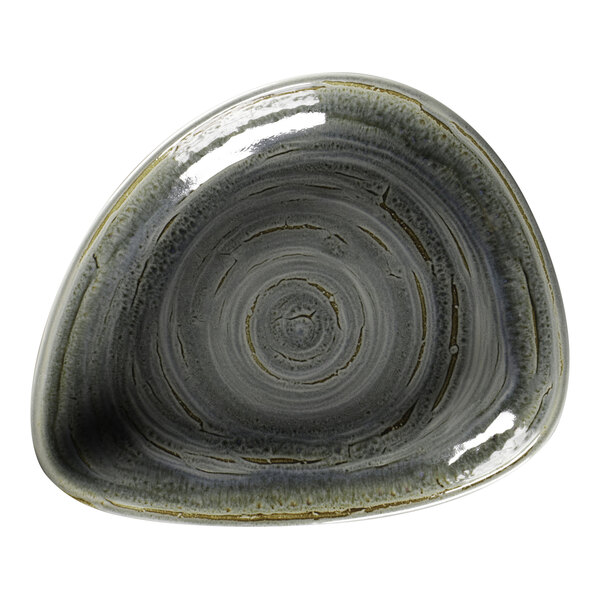 A peridot porcelain deep plate with a spiral design.