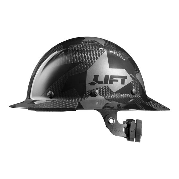 A black Lift Safety hard hat with a black and grey camo design.