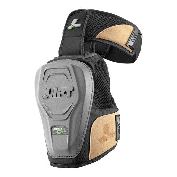 A pair of black and tan Lift Safety Apex Non-Marring Gel Knee Guards.