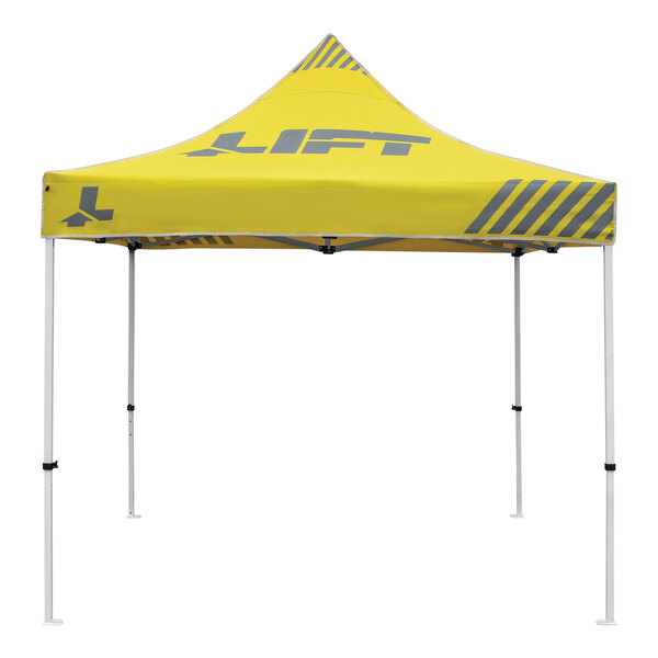 A yellow Lift Safety canopy with grey text.